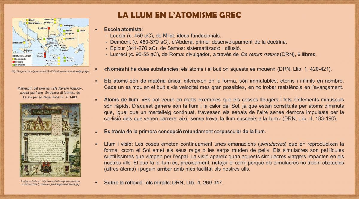 La llum en l'atomisme grec La llum en l'atomisme grec