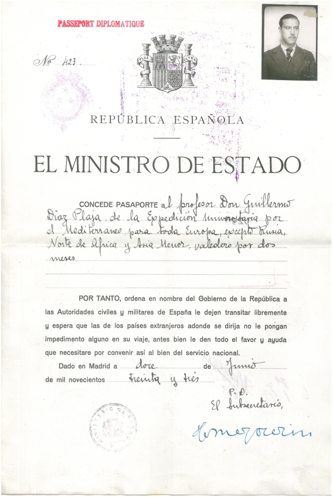 1. Passports issued by the Government of the Spanish Republic (University Mediterranean Cruise of 1933).