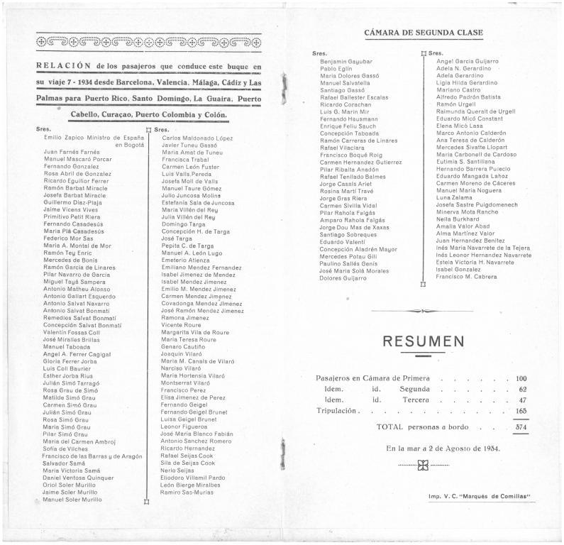 21-22. Prospectus inner image with the passenger list and the pricing.