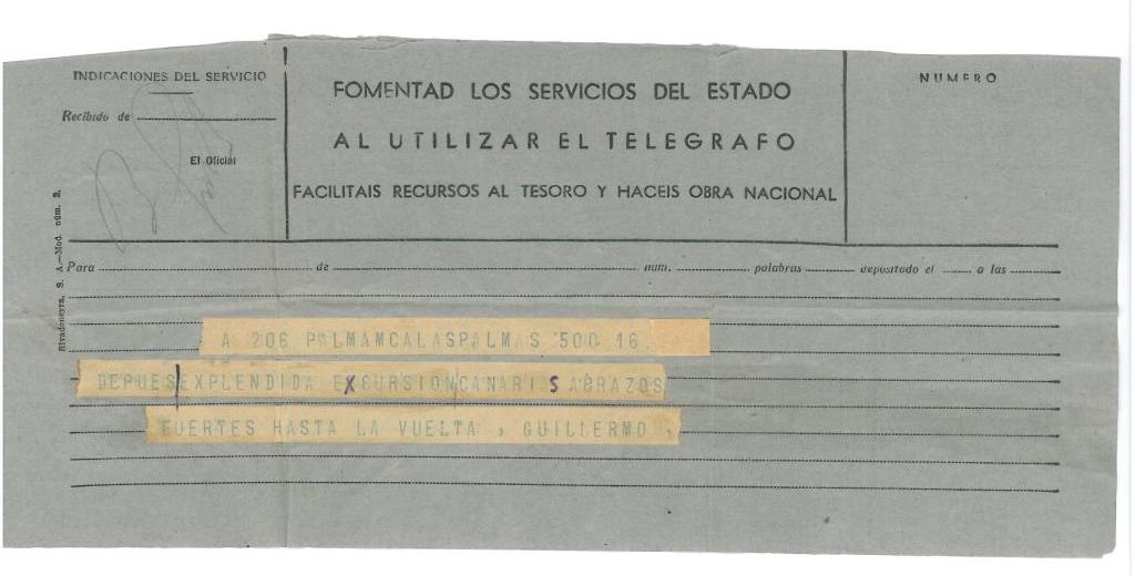 62b. Telegram from Canarias communicating that the journey continues without incident.