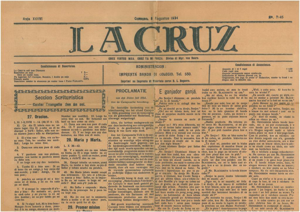 70. Portada de un diario de Curaçao en "papeamento", lengua que llamó la  atención de muchos estudiantes y profesores de Letras.