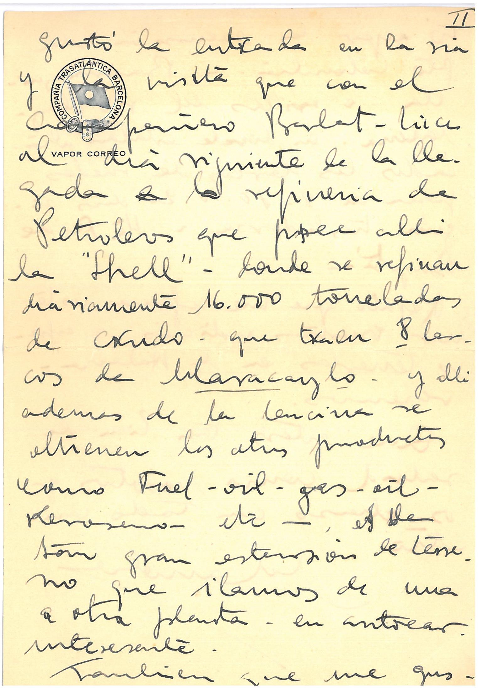 73. La visita a las instalaciones de la Refinería de la Shell explicada por el  ingeniero M. Taboada (fragmento de carta).