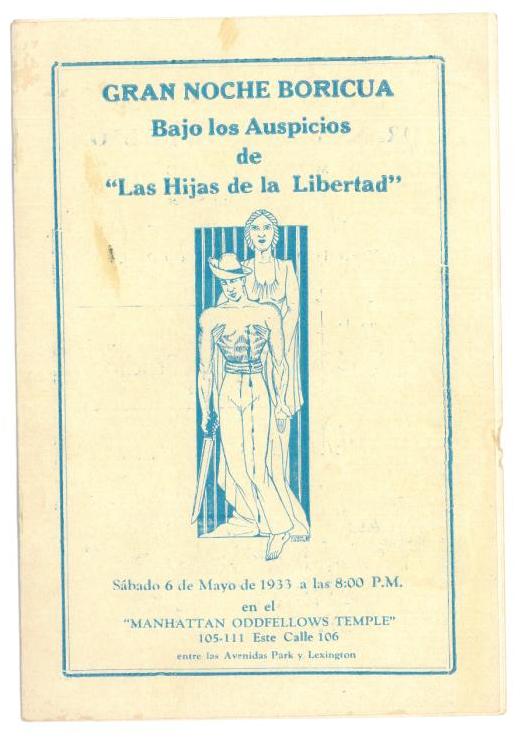 86. Programa de mano de un interesante acto en Nueva York: las mujeres puertorriqueñas se adhieren al movimiento independentista.