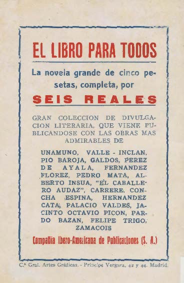 La Novela de Hoy, 373. Juliol 1929