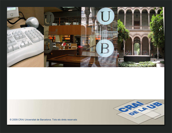 Imatge de la primera pàgina de les presentacions del CRAI UB (2009)