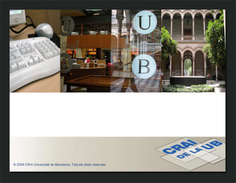 Imatge de la primera pàgina de les presentacions del CRAI UB (2009)