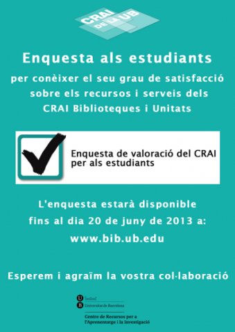 Enquesta de satisfacció d'usuaris per als estudiants UB (2013)