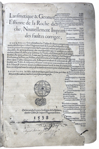 La Roche, Étienne de. Larismetique &amp; geometrie