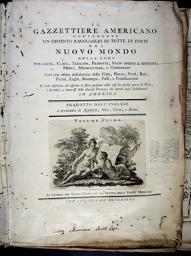 Il Gazzettiere americano. Livorno : per Marco Coltellini all'insegna della Veritá, 1763