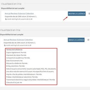 Visualització al Cercabib de les condicions d'ús dels recursos electrònics subscrits per la UB